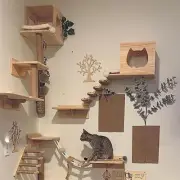Cat Climbing Wall Mounted Hammock Scratching Post for Cat Wooden Furniture Ladde