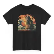Japanese Samurai Cat T-shirt - Retro Hokusai Great Wave Graphic Tee