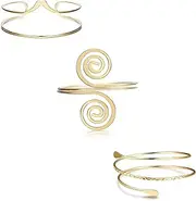 [Sanfenly] 3Pcs Gold Arm Cuff for Women Open Adjustable Wrist Arm Bracelet Set Coil Upper Armband Wire Wrist Arm Cuff Gold Bracelet Bangles for Women