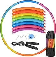 Weighted Exercise Hoop for Adults, 2.2lbs Adjustable Fitness Hoop, 8 Detachable Hoop Sections with Jump Rope & Storage Bag, Home Gym Workout