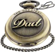 Retro Quartz Pocket Watch Japan Movement with Belt Clip Chain for Dad Bronze