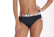 Aqua Perla Womens Raymonda Black and Print Tie Side Ruched Bikini Bottom SPF 50+