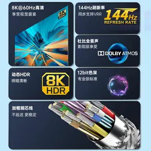 【優選百貨】hdmi2.1線8k高清連接線同屏144hz顯示器電腦接4K機頂盒電視投影儀HDMI 轉接線 分配器 高清