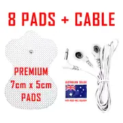 TENS EMS MASSAGER ELECTRODE PADS CABLE + 8 PREMIUM 7cm x 5cm PADS ⭐⭐⭐⭐⭐