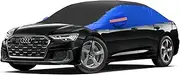 AMBARI Half Car Cover for Sedan, Windshield Snow Cover Hail Protector Car Cover Sunroof Cover for Dustproof Sunproof, Universal Black and Blue Sedan Car Cover for Waterproof All Weather.