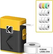 [KODAK] Label ERA M50 Label Printing Machine, Yellow (Lable Printer with 1 Roll Sticker + 12 Rolls Set, White 9 Rolls, Pink/Green/Yellow 1 Roll Each)