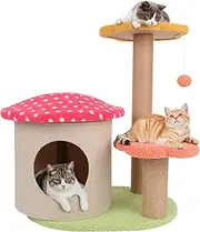 23.6in Flower Cat Tree Cute Cat Tower with Sisal Scratching Posts for Small Indoor Cats, Mushroom Modern Cat Condo for Kittens, Red