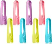 CHENGU 8 Pieces Multi Colored Set of Tongs Mini Plastic Cooking Tongs Tweezers Kids Adults for Serving, Baking, Grilling, Salad and More(6 Inch)