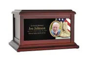 Large/Adult 200 Cubic Inches Old Combat Boots with Flag Wood Photo Cremation Urn