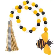 Bee Wood Bead Garland with Tassels, Spring Summer Wooden Bead Garland1604