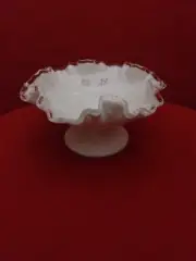 Vintage White Milk Glass Fenton Birder Crest Bowl