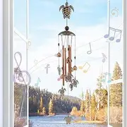 Turtle Windchimes Bronze Metal Tube Wind Chimes Memorial Sea Turtle Hanging Windchime Creative Outdoor Wind Bell Decor Turtle Wind Chime with S Hook for Home Garden Decoration