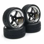 4Pcs 1/10 Rubber Flat Tire Wheel Rim 12mm Hex For HSP HPI RC On-Road Racing Car