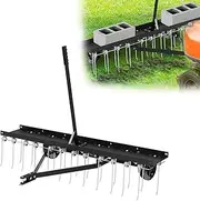 48" Tow Behind Dethatcher, Pull Behind Rake with 24 Rust-Proof Tines and Heavy Tires, Lawn Tractor Rake with Lift Handle, Tow Behind Rakes to Remove Thatch, Leaves from Large Lawn Area,Black