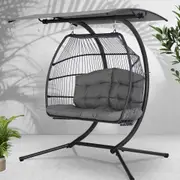 Gardeon Outdoor Furniture Lounge Hanging Swing Chair Egg Hammock Stand Rattan Wicker Grey