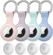 [4 Pack] AirTag Holders Soft Silicone AirTag Cases for Apple AirTags 2021, AirTags Case with Keychain, Anti-Scratch Lightweight Secure Soft Holder Protective Cover for AirTags Holder Accessories