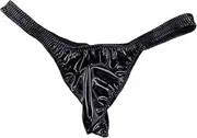 [Gsywaipei] Mens Enhancing Latex Briefs Thongs Quick Drying Low Waist Pouch U Thong Sexy Jockstrap Leather Convex G-Strings