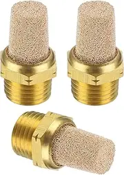 uxcell Pneumatic Muffler NPT 1/4, 3 Pack Sintered Bronze Brass Air Compressor Exhaust Muffler Filters Air Solenoid Valve Muffler Fitting for Automation Pneumatic Equipment, Golden