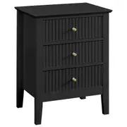 Fluted Side Table 3 Storage Drawer Bedside Sofa Lamp Side Table Nightstand Black