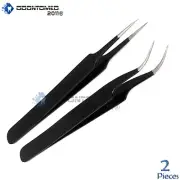 ODM 2 Black Anti Static Tweezers For Make Up Eyelashes Extensions, Str + Cvd