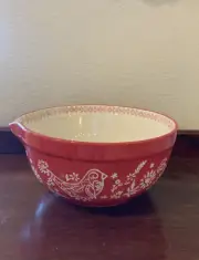 Pioneer Woman Stoneware 10" Mixing Bowl w/Spout ~ "Mazie" ~ Red w/ Retro Design