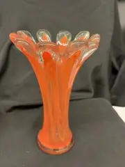 VASE HAND BLOWN ART GLASS ORANGE 9 1/2"