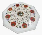 12" white Marble Inlaid semi precious stones side table handmade work