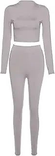[KiRYu] Solid Color Tracksuit Sets for Women Stretchy Sport Two Piece Sets Long Sleeve Top High Waist Trouser Leggings