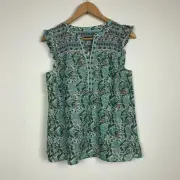NWT Talbots Women's Printed V Neck Top Flutter Sleeve 100% Cotton Size Small