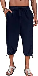 [Gafeng] Mens Harem Capri Pants Casual Beach Yoga 3/4 Baggy Shorts Drawstring Summer Wide Leg Pants