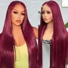 99j Burgundy Lace Front Wigs Human Hair 28 Inch Straight Lace Front Wigs Huma...