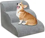 Dog Step Stairs, 3 Steps Pet Foam Ladder with Washable Plush Removable Cover, Non-Slip Pet Stairs for Small Dogs and Cats, 60x40x40cm