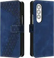 [JayModCase] Case for Samsung Galaxy Z Fold 4 with Screen Protector, Flip Wallet PU for Galaxy Z Fold 4 cover [Card Holder] [Magnetic Closure] [Kickstand] 360 Shockproof Protective Case - Blue
