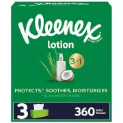 Kleenex Lotion Facial Tissues with Coconut Oil 3 Flat Boxes 120 Tissues Per B...