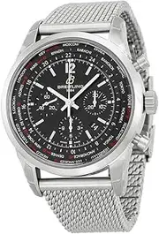 [Breitling] Transocean Unitime Black Dial Stainless Steel Mens Watch AB0510U6-BC26SS, Black, bracelet