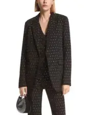 Michael Kors Mensy Rhinestone Embellished Blazer Jacket Single Breast Black 10