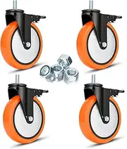 6 inch Threaded Stem Casters Set of 4 Heavy Duty 2000Lbs 1/2"-13 x 1 Castor Wheels Dual Locking Industrial Caster Swivel Caster with Brakes Safety Smooth No Noise Wheels for Cart, Furniture