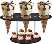 Ice Cream Cone Holder – Ice Cream Display Stand, 3-Hole Clear Acrylic Cone Stand | Multi-Purpose Dessert Display For Sushi Hand Rolls, Popcorn, Candy, French Fries, And Sweets | Ideal For Weddings, Pa