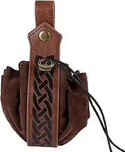 [Generic] Leather Coin Bag, PU Leather Pouch with Drawstring, Vintage Belt Bag, Vintage Coin Bag with Drawstring, Cosplay Handmade Portable Coin Bag with Drawstring, dark brown, Siehe Beschreibung, See description