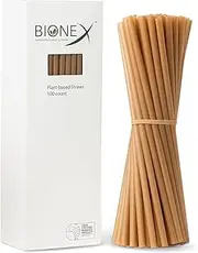 [Bionex] 8-inch Sugarcane Disposable Straws, 100 Count Unwrapped or Wrapped Drinking Straws, Plastic Straw and Paper Straw Alternative, US-Manufactured (Pack of 1, 100 Count per Pack)