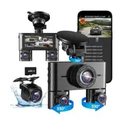 360 Dash Cam Front and Rear Inside, 4 Channel Dash Camera for Cars FHD 1080Px...