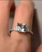 2.23 Ct Square Cut Natural Aquamarine Diamond Proposal Ring14K solid white gold