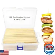 300 Pcs 6 inch Natural Bamboo Skewers, Φ=4mm, PEOUWNES Food Sticks for Appeti