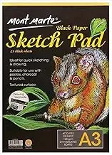 Mont Marte 140gsm Black Paper Sketch 25-Sheets Pad, A3 Size