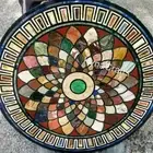 Round Marble Coffee Table Top Multicolor Stone Inlay Work Sofa Table for Office