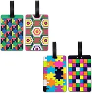Yitexin 4Pcs Colorful Waterproof Rubber Luggage Tag with Name ID Card and Strap, Luggage Label, Baggage Tag Label, Bag Tag for Suitcase, Travel Tags for Identification
