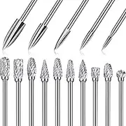 Honoson 15 Pieces Wood Carving and Engraving Drill Bit Double Cut Rotary Burr Carbide Woodworking Drill Bits Set for DIY Woodworking, Drilling, Engraving, Polishing Supplies