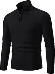 [Generic] Quarter Zip Pullover Men Winter Knit Sweater Plus Size Warm Sweaters Stand Collar Pullover Casual Warm Sweaters