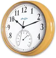 AudLee (NEW) 25cm Tub Indoor Wall Clock with Thermometer. Battery Operated Round Clock. Decorative Clock For Home/office, Sweep Movement (Mustard Yellow)
