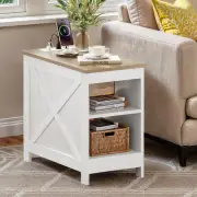 Modern End Side Narrow Sofa Table Nightstand Open Shelves w/ Charging Station